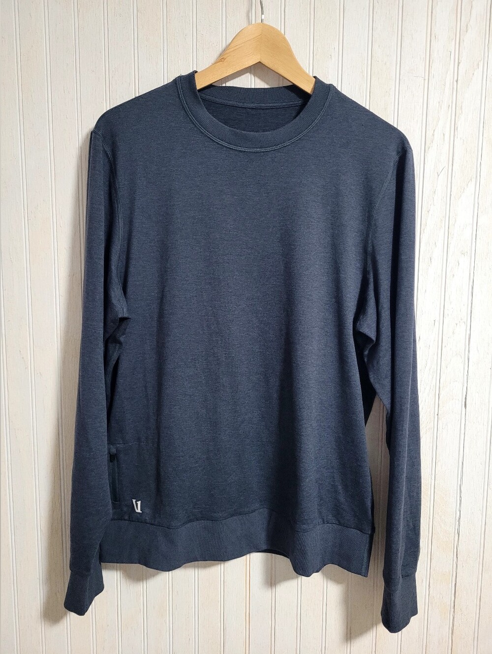 Vuori Mens Ponto Performance Crew Neck Long Sleeve Shirt Heather Navy M EUC